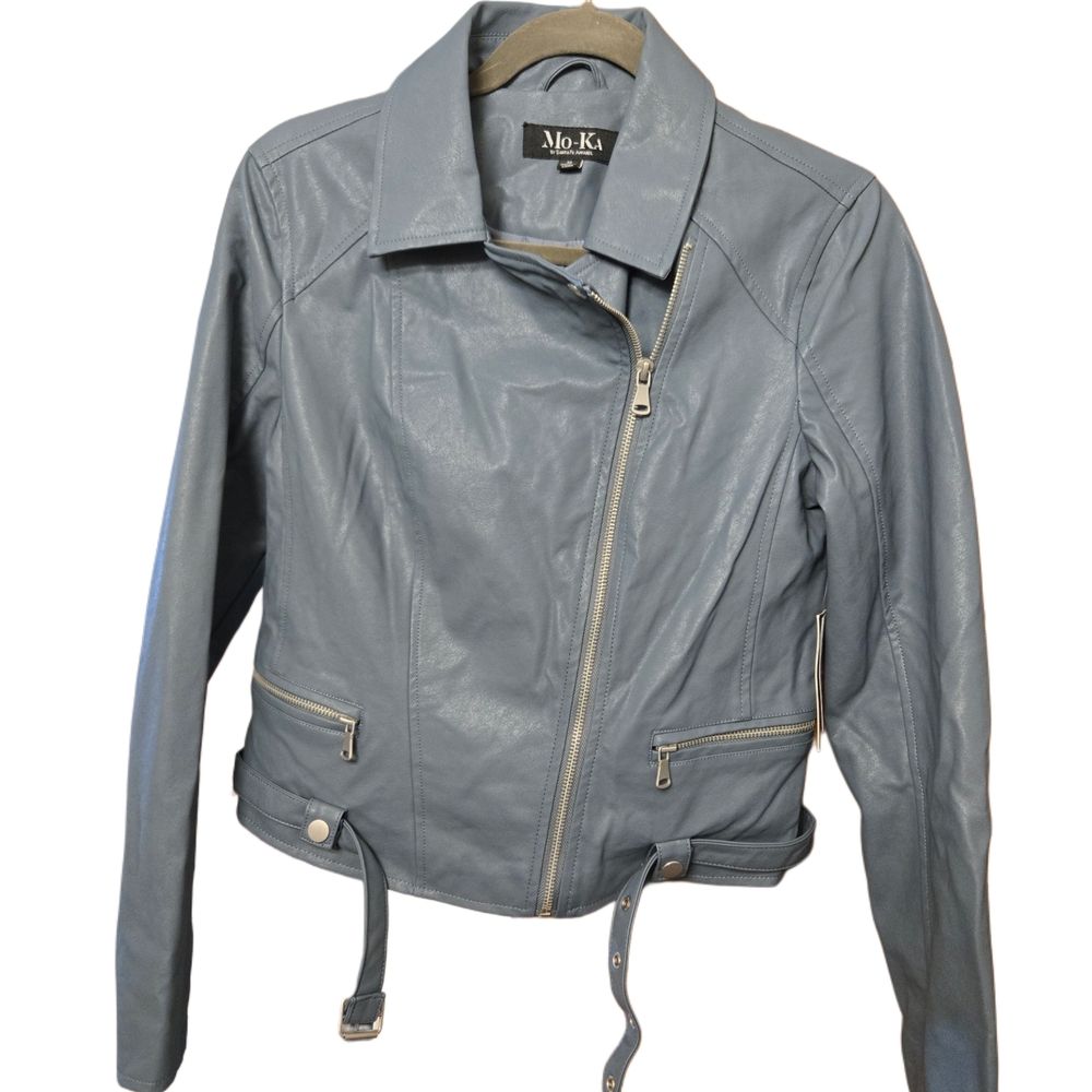 Mo-Ka Women's Belted Slate Faux Leather Jacket